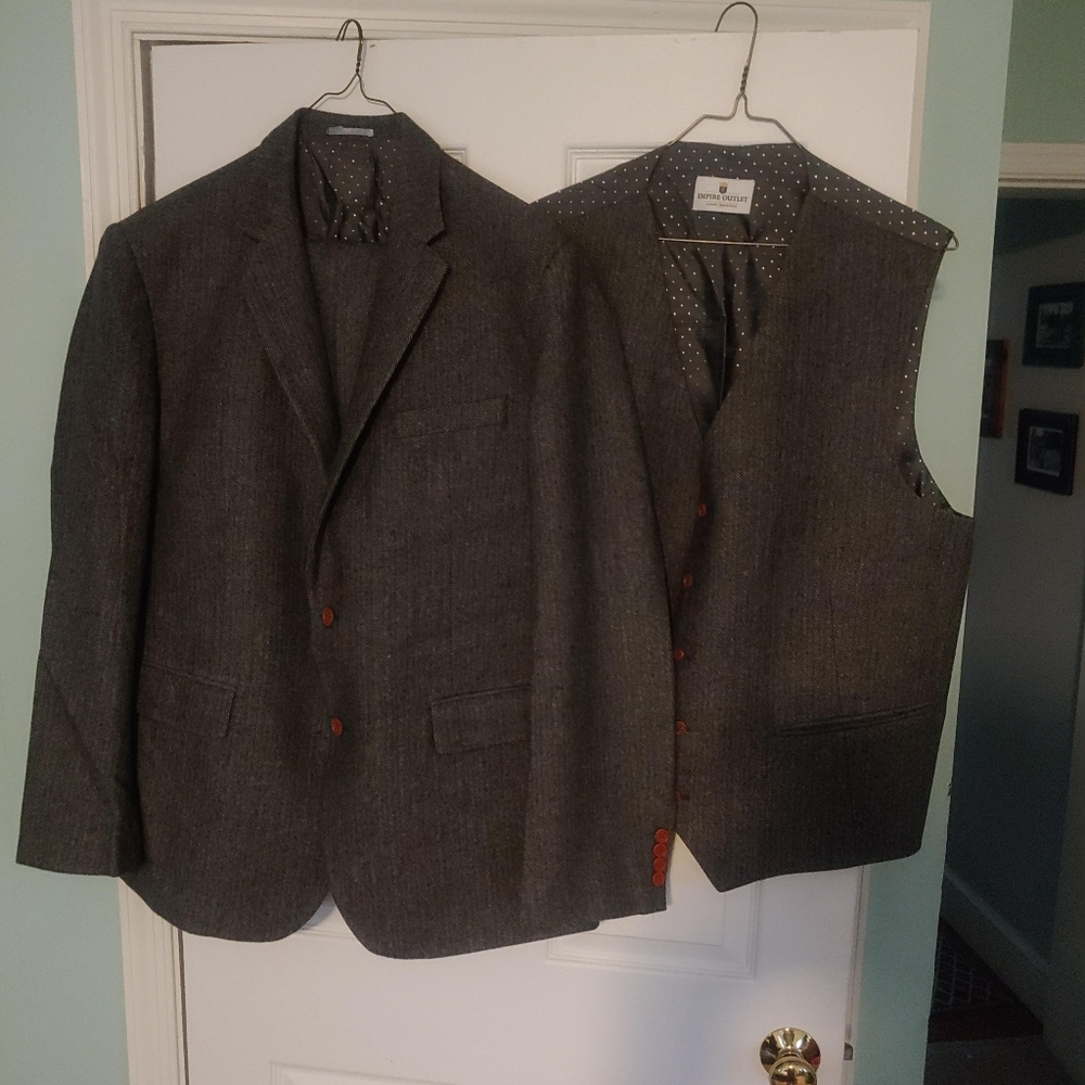 Empire Outlet Grey Herringbone Tweed Suit